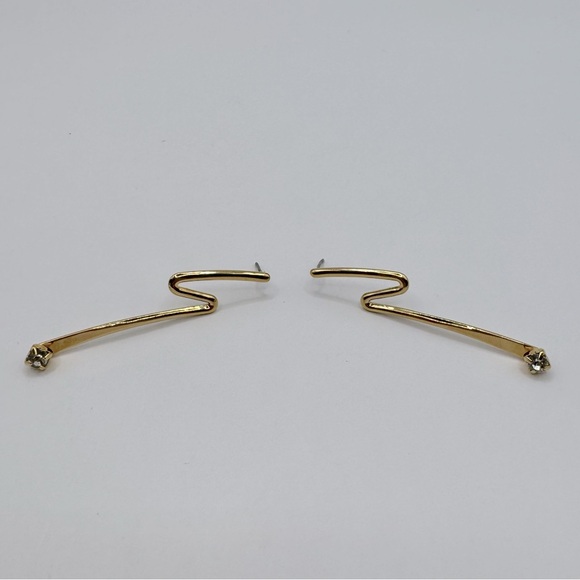 VINTAGE Gold-Tone Crystal Zig Zag Earrings - Picture 6 of 11